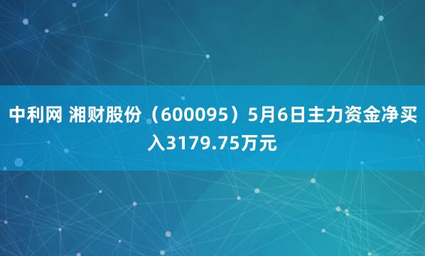 中利网 湘财股份（600095）5月6日主力资金净买入3179.75万元